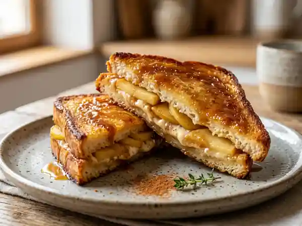 Croque Normand sucré gourmand au caramel et pommes - Photo de présentation