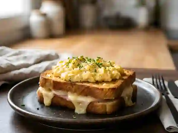Croque raclette et œufs brouillés - Photo de présentation