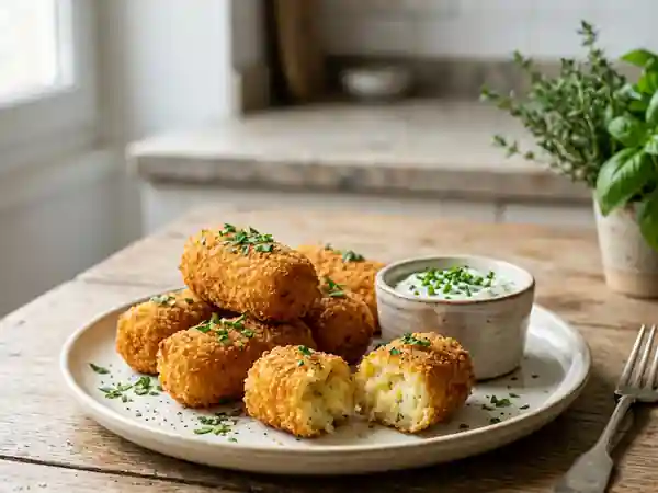 Croquettes de purée dorées au fromage - Photo de présentation