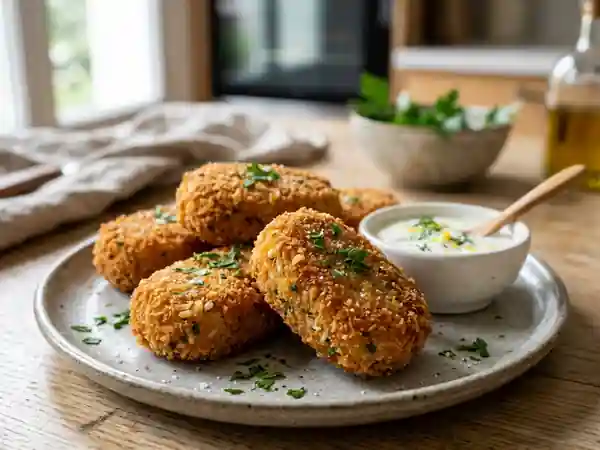 Croquettes de riz dorées et cœur fondant - Photo de présentation