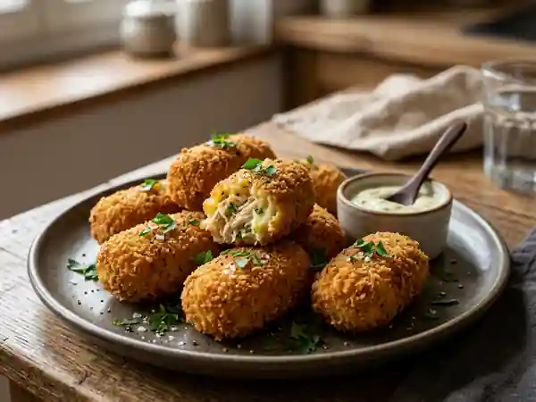 Croquettes dorées au poulet et cœur fondant - Photo de présentation