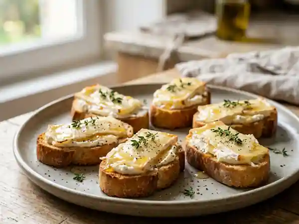 Crostini fondants au brebis, miel et thym - Photo de présentation