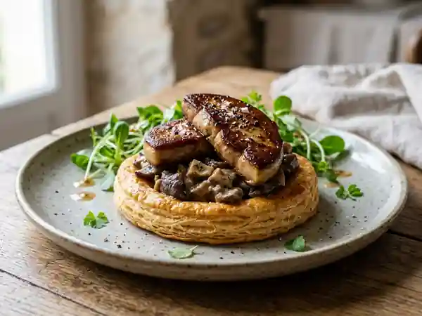 Croustade gourmande aux cèpes et foie gras poêlé - Photo de présentation