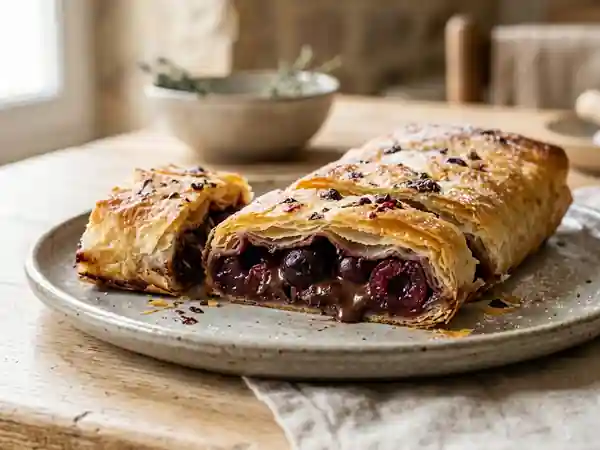 Croustillant gourmand aux cerises et chocolat noir - Photo de présentation