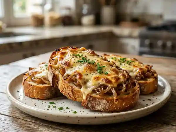 Croûtes aux oignons confits et fromage - Photo de présentation
