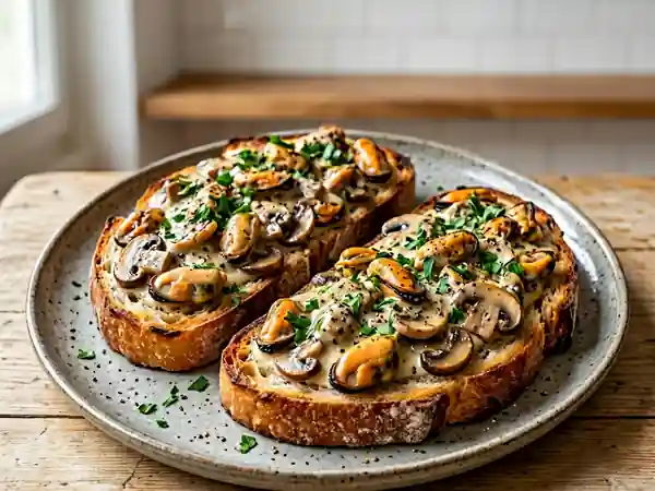 Croûtes croustillantes aux moules et champignons - Photo de présentation