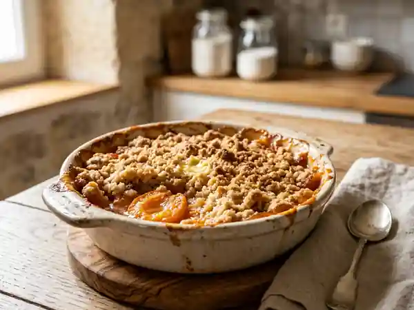 Crumble aux abricots fondant et croustillant : dessert facile et rapide - Photo de présentation