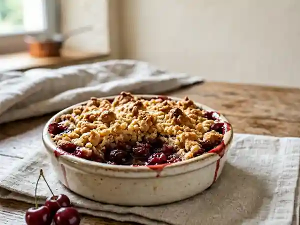Crumble aux cerises fondantes et sablé croquant - Photo de présentation