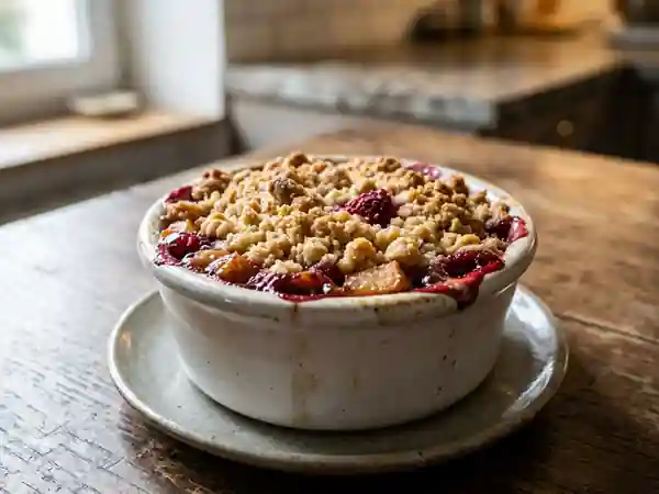 Crumble pomme-framboise fondant et croustillant - Photo de présentation