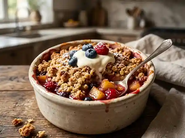 Crumble aux fruits rouges fondant et croustillant - Photo de présentation