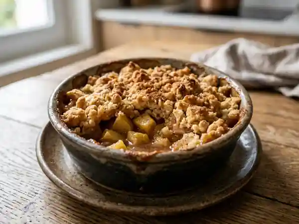 Crumble aux pommes et coings : dessert fruité croustillant et gourmand - Photo de présentation