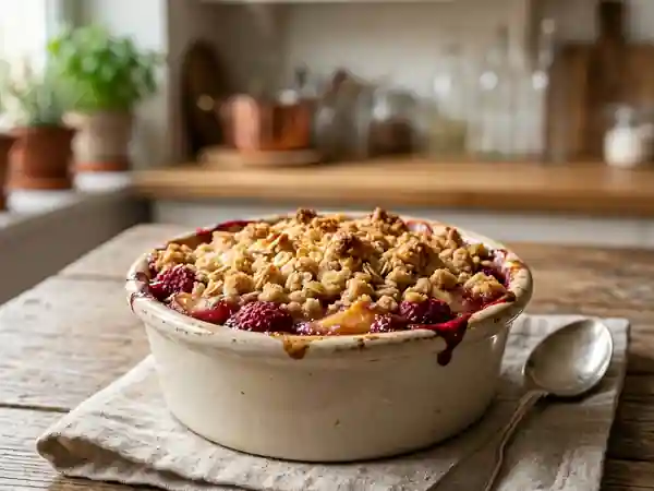 Crumble croustillant pomme et framboises - Photo de présentation