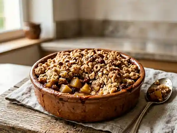 Crumble d'automne aux pommes et fruits secs, recette gourmande et facile - Photo de présentation