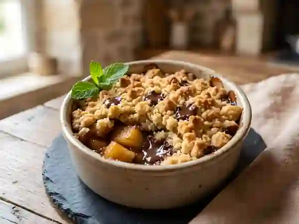 Crumble fondant pomme et pépites de chocolat - Photo de présentation