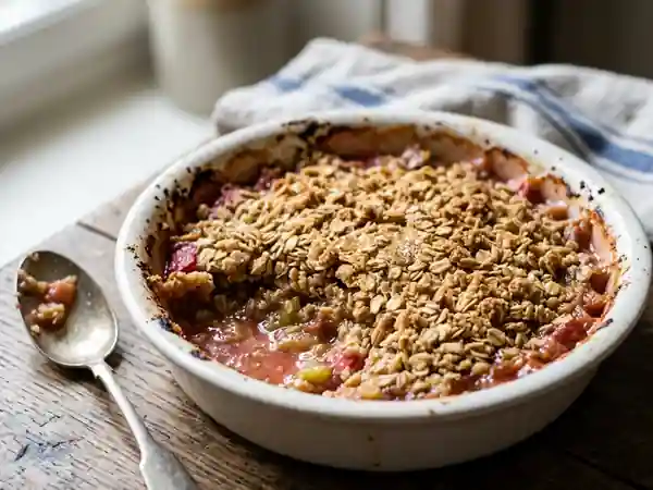 Crumble gourmand à la rhubarbe et flocons d'avoine - Photo de présentation