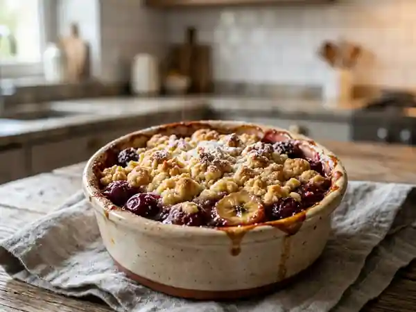 Crumble fondant griottes et bananes - Photo de présentation