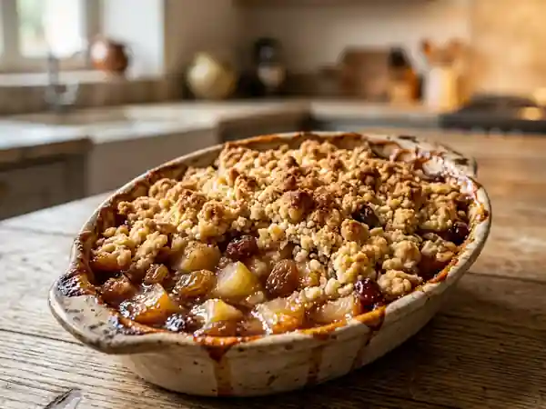 Crumble gourmand aux pommes, poires et raisins - Photo de présentation
