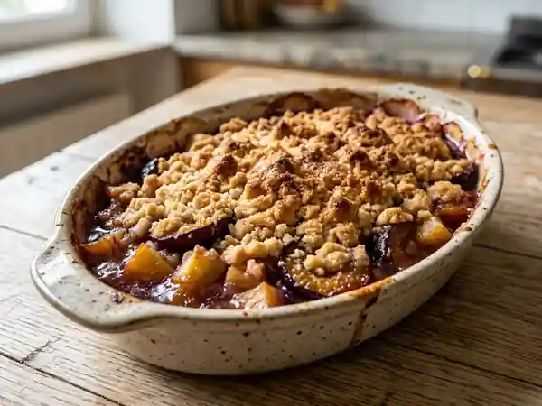 Crumble fondant quetsches-pommes à la cannelle - Photo de présentation