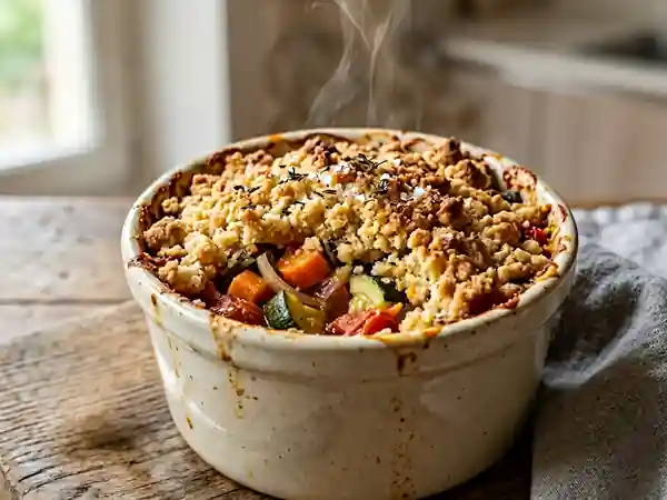 Crumble salé aux légumes de saison fondants - Photo de présentation