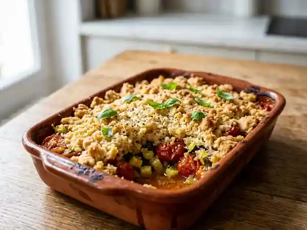 Crumble fondant tomates, courgettes et parmesan - Photo de présentation