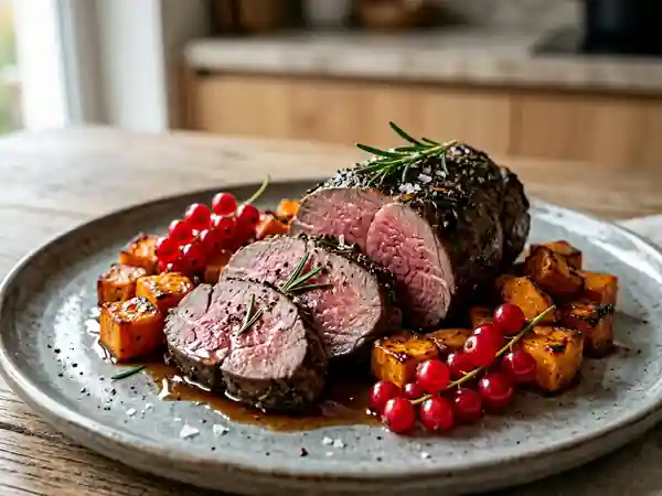 Cuisse de chevreuil rôtie et groseilles acidulées - Photo de présentation