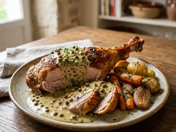 Cuisse de dinde fondante à la crème onctueuse au poivre vert - Photo de présentation