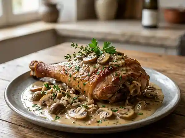Cuisse de dinde braisée au Riesling et crème - Photo de présentation