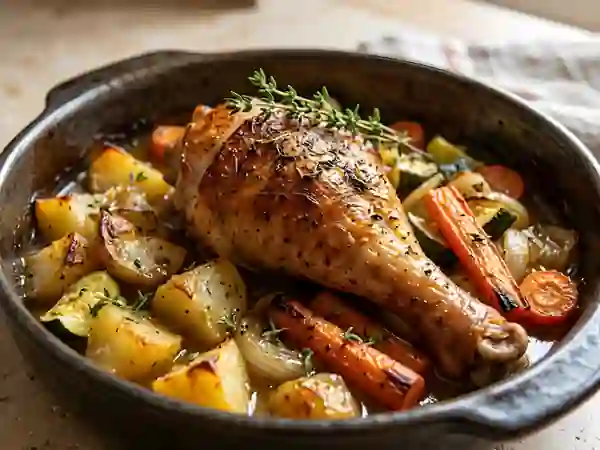 Cuisse de dinde rôtie et ses légumes fondants - Photo de présentation