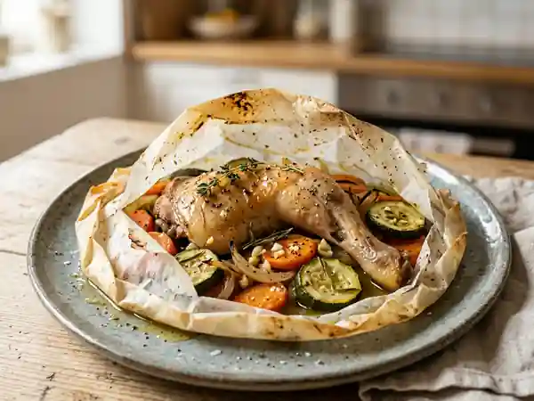 Cuisse de lapin en papillote aux herbes et légumes - Photo de présentation