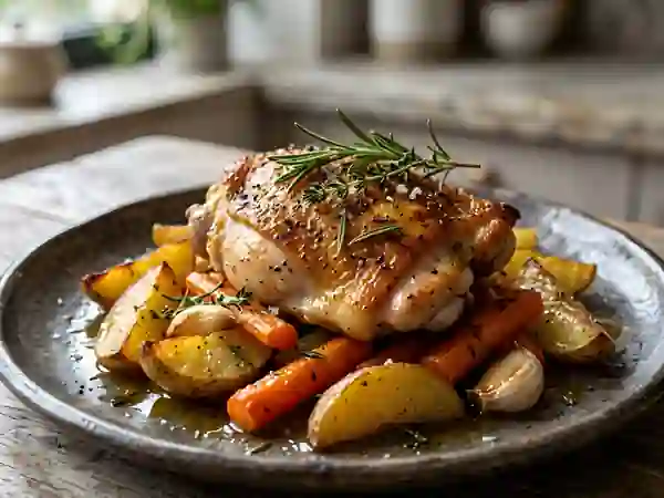 Cuisse de poulet rôtie au thym et romarin - Photo de présentation