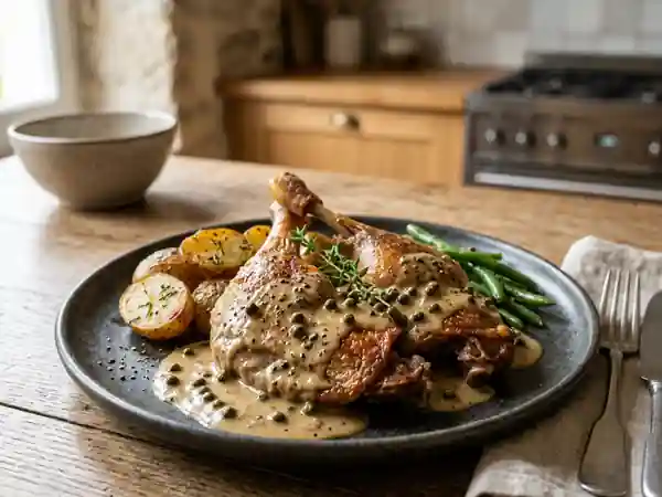 Cuisses de canard fondantes au poivre vert - Photo de présentation