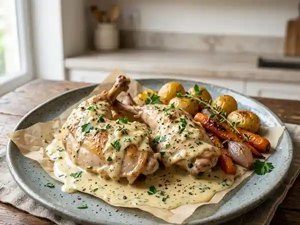 Cuisses de lapin en papillote à la crème citronnée et aux herbes fraîches - Photo de présentation