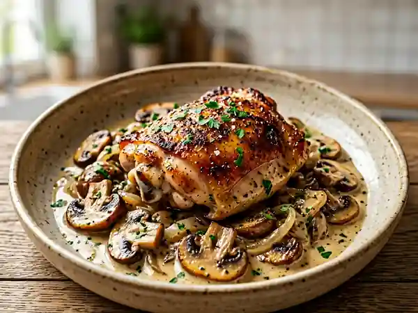 Cuisses de poulet fondantes aux champignons - Photo de présentation