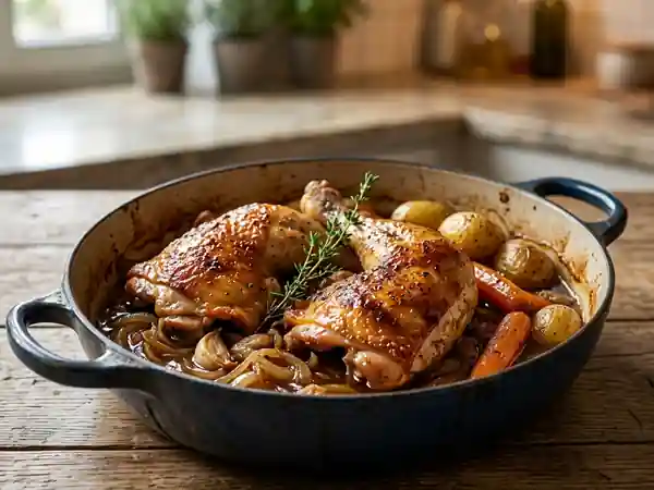 Cuisses de poulet mijotées à la bière et à l'ail savoureuse - Photo de présentation