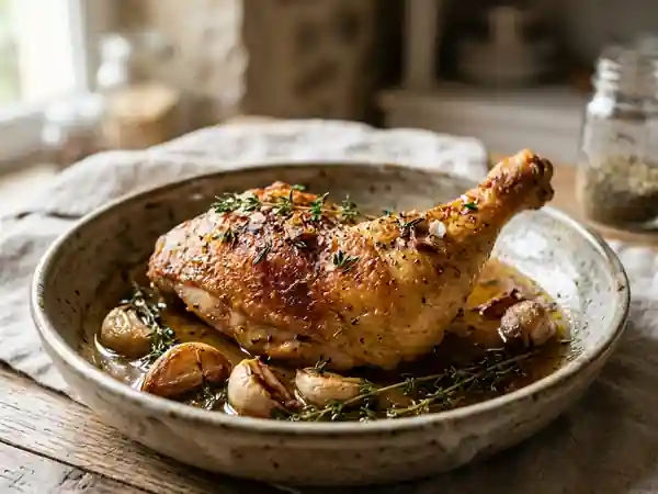 Cuisses de poulet croustillantes ail et thym - Photo de présentation