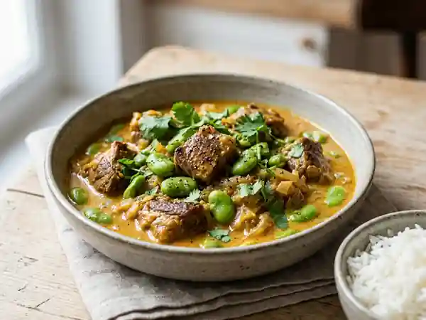 Curry d'agneau fondant au coco et fèves - Photo de présentation