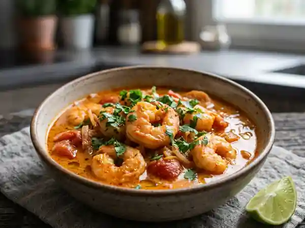 Crevettes au curry rouge et coco velouté - Photo de présentation