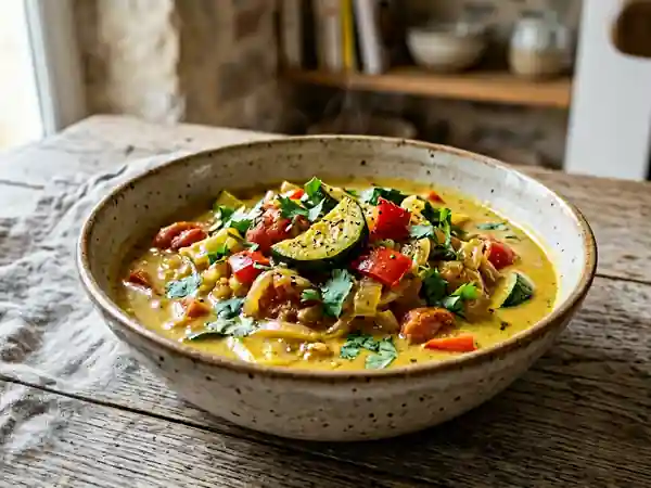Curry de légumes d'été onctueux au coco - Photo de présentation