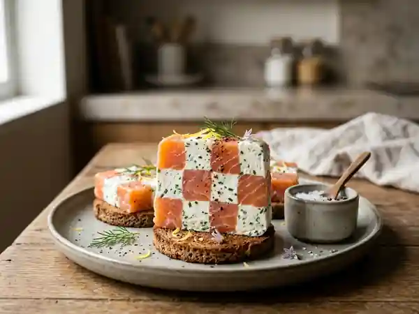 Damier gourmand de saumon fumé et fromage frais - Photo de présentation