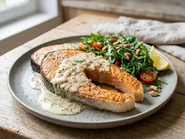 Darnes de saumon à la crème aigre-douce maison - Photo de présentation