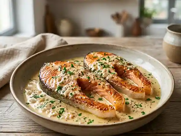 Darnes de saumon à la crème de vin blanc - Photo de présentation