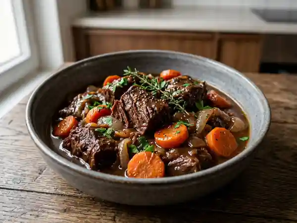 Daube de bœuf mijotée à la graisse de canard, recette traditionnelle savoureuse - Photo de présentation