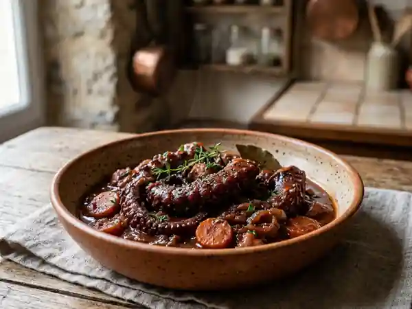 Poulpe en Daube Fondant au Vin Rouge - Photo de présentation