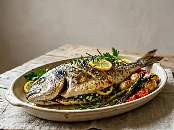 Daurade au four farcie aux herbes fraîches : recette savoureuse et facile - Photo de présentation