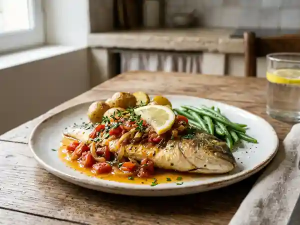 Daurade rôtie au citron et tomates fondantes - Photo de présentation