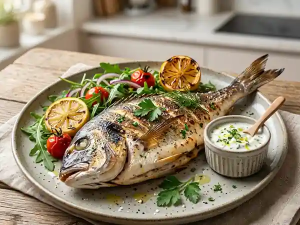 Daurade grillée, sauce yaourt acidulée - Photo de présentation