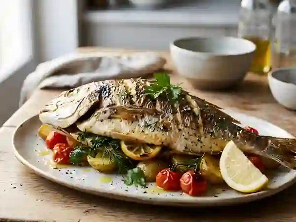 Daurade rôtie au citron et herbes fraîches - Photo de présentation