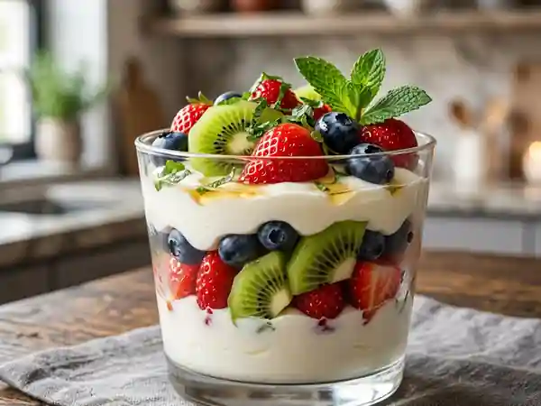 Onctueux de mascarpone et fruits frais au miel - Photo de présentation