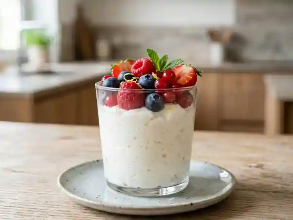 Nuage de crème vanillée et fruits rouges - Photo de présentation
