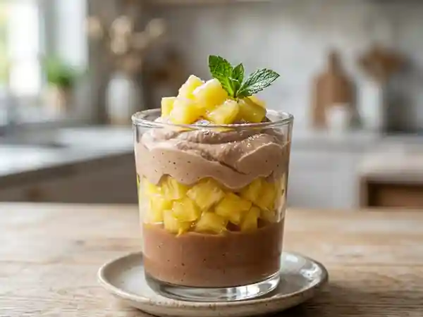 Verrine fondante marron et ananas frais - Photo de présentation